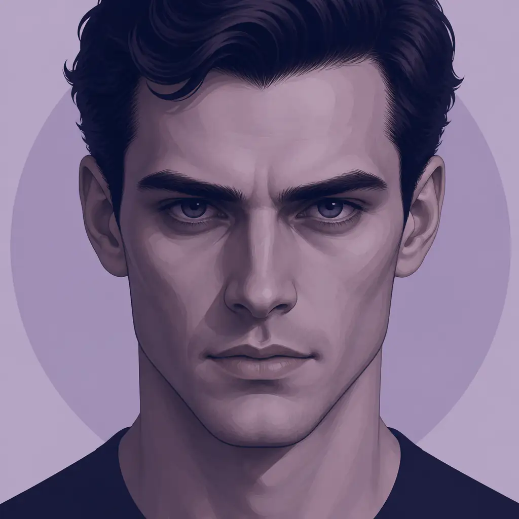 Deep set eyes facial feature illustration showing orbital shadow and brow ridge prominence