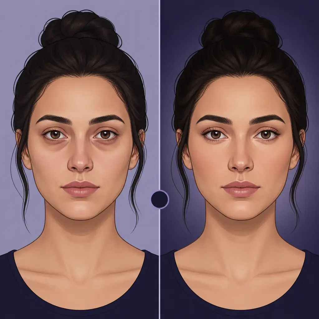 Before and after illustration showing grooming and makeup tips for deep set eyes