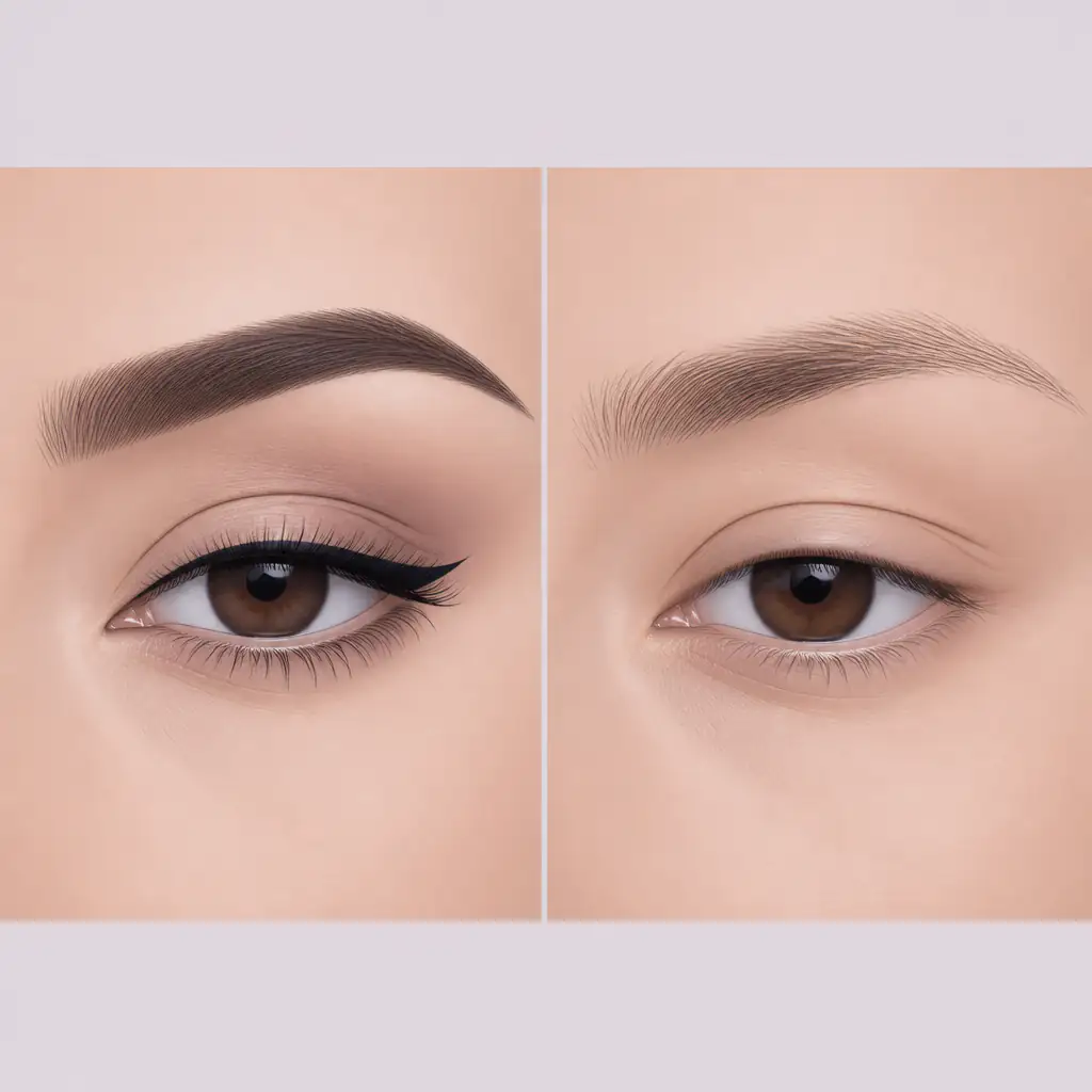 Side-by-side comparison of hooded eyes with and without makeup enhancement techniques