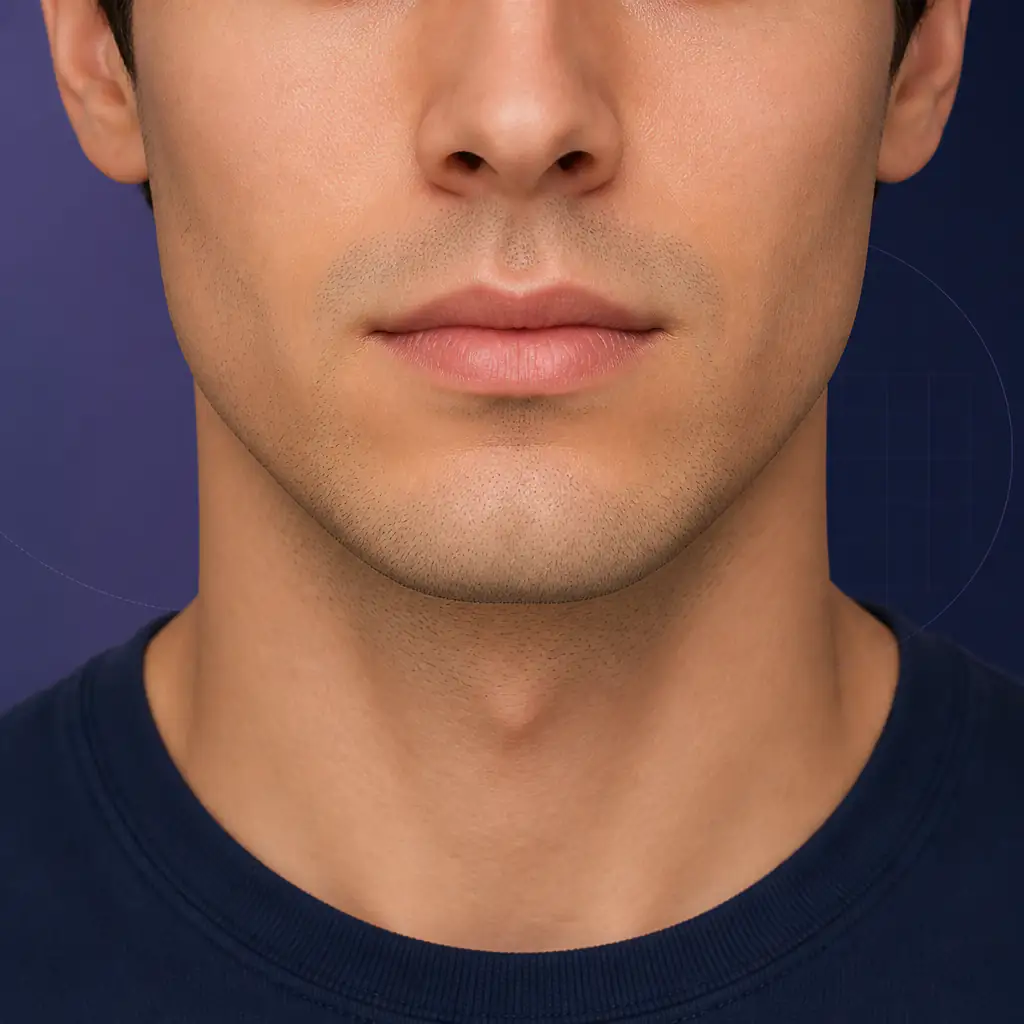 Male face close-up showing thin lips and lower face structure