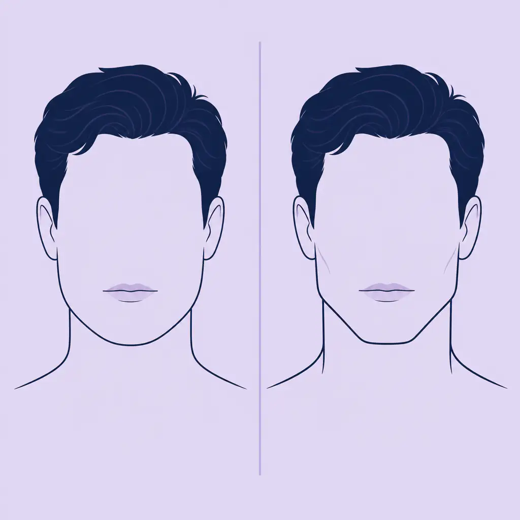 Comparison of thin lips appearance with weak versus strong jaw definition in men