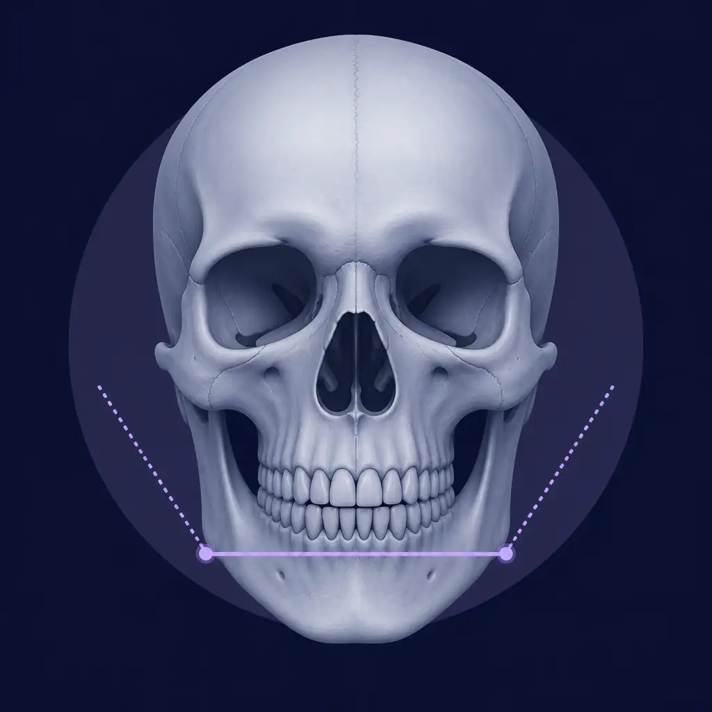 Diagram showing bigonial width measurement on a human skull
