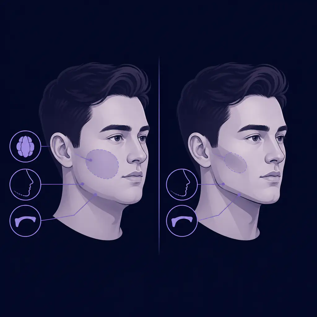 Diagram comparing facial definition at different body fat percentages