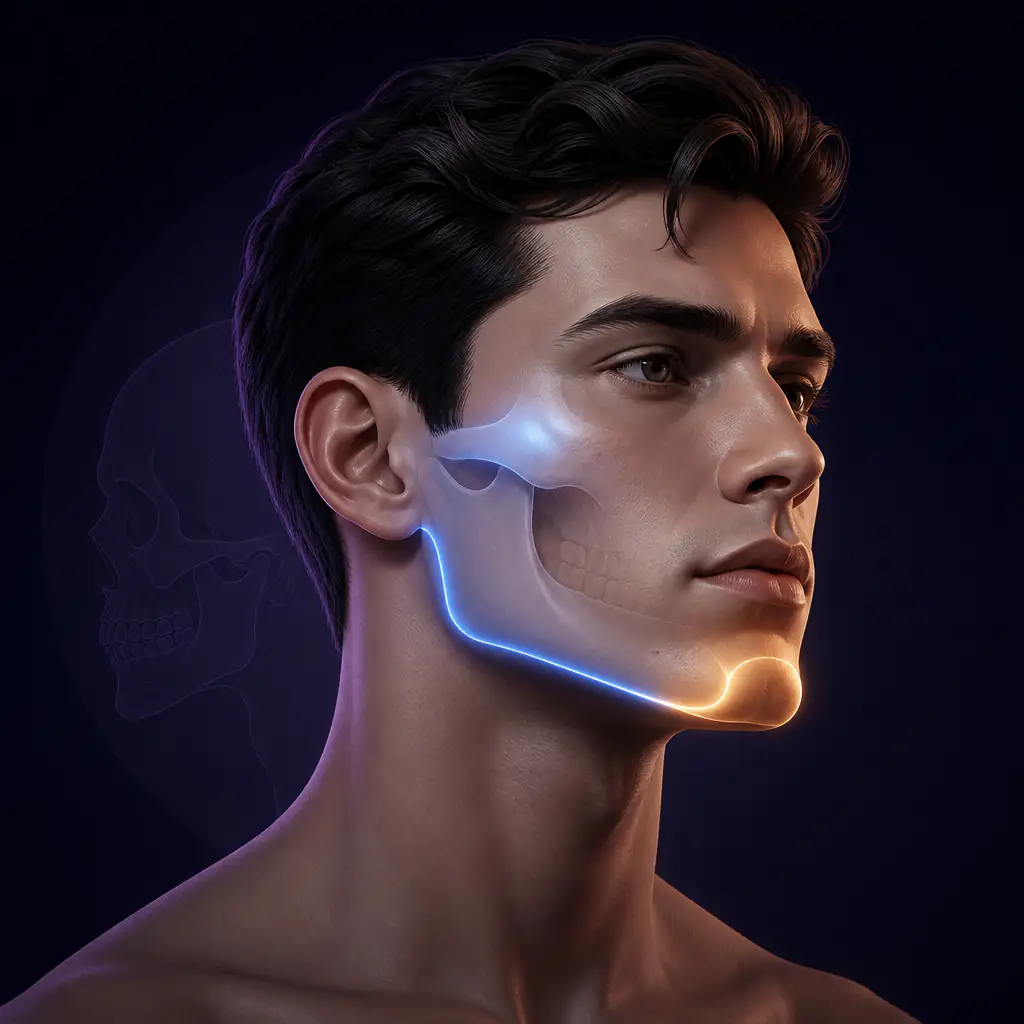Illustration showing facial bone structure relevant to bonesmashing and jawline development