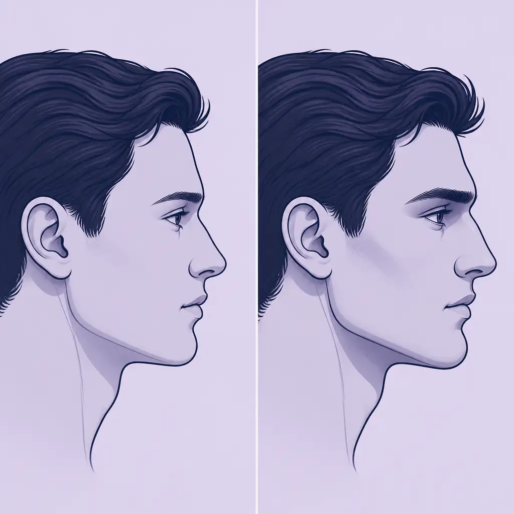 Profile comparison illustration showing flat versus projected brow ridge anatomy