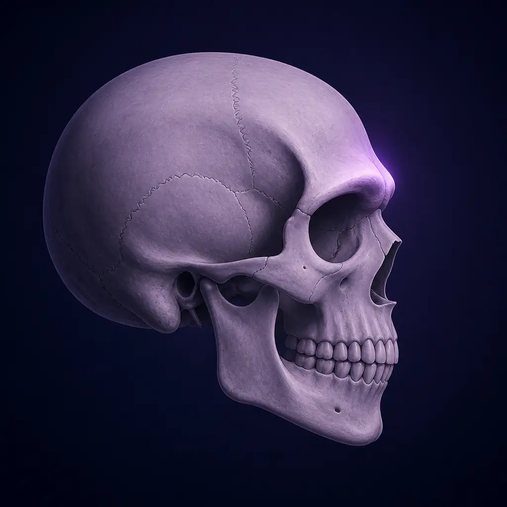 Side profile of male skull showing prominent brow ridge anatomy