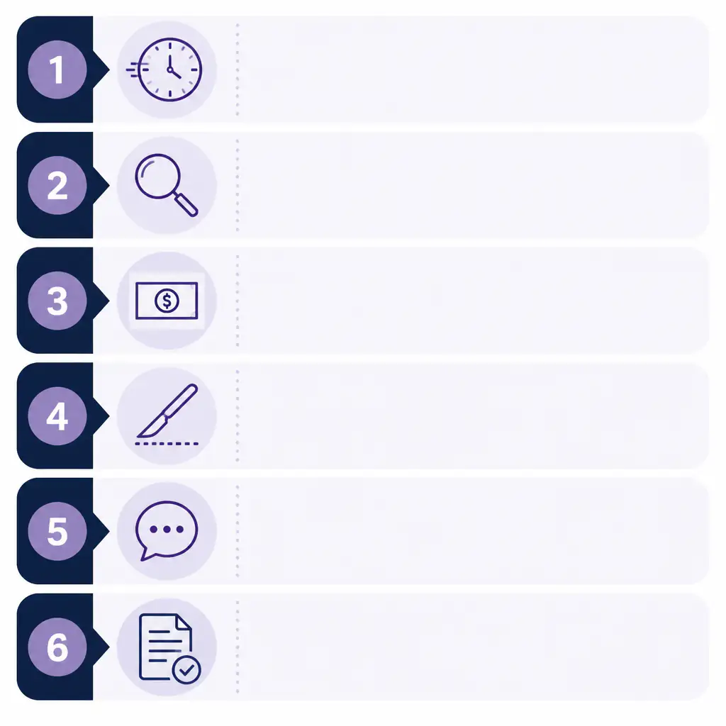 Infographic showing red flags to watch for when consulting a surgeon about buccal fat removal