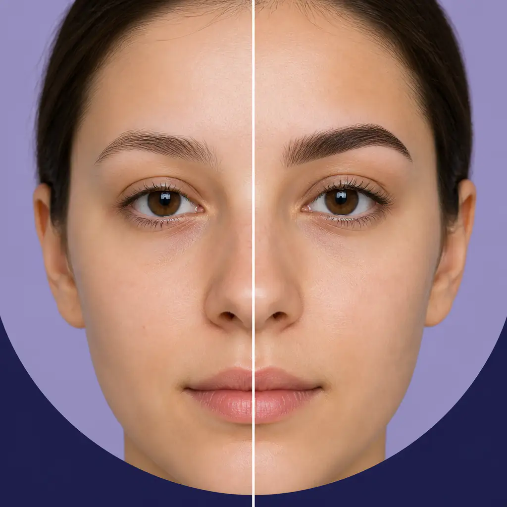 Eyebrow dye before and after comparison showing defined brows