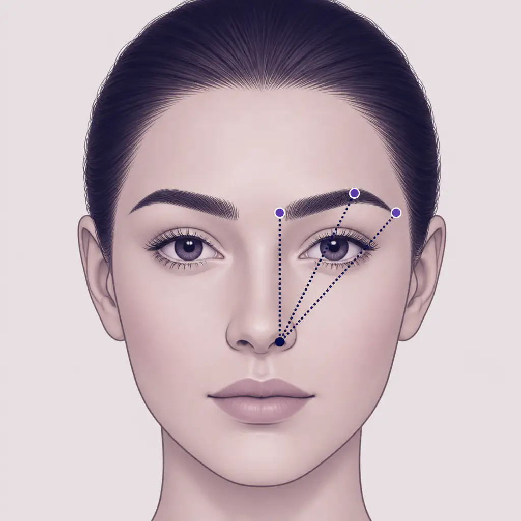 Diagram showing ideal eyebrow shape anchor points and placement guidelines