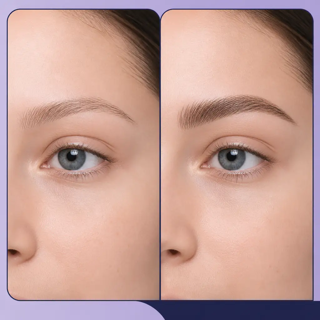 Minoxidil eyebrows before and after showing increased brow density