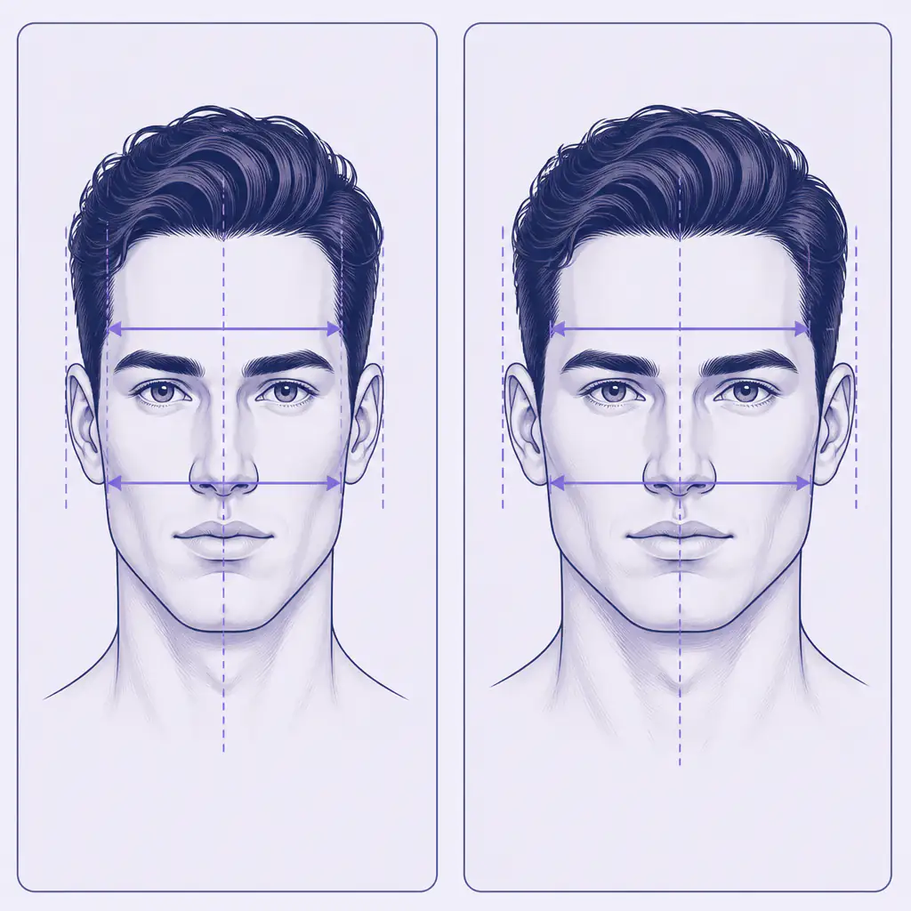 Comparison of low vs high FWHR face shapes in male facial anatomy