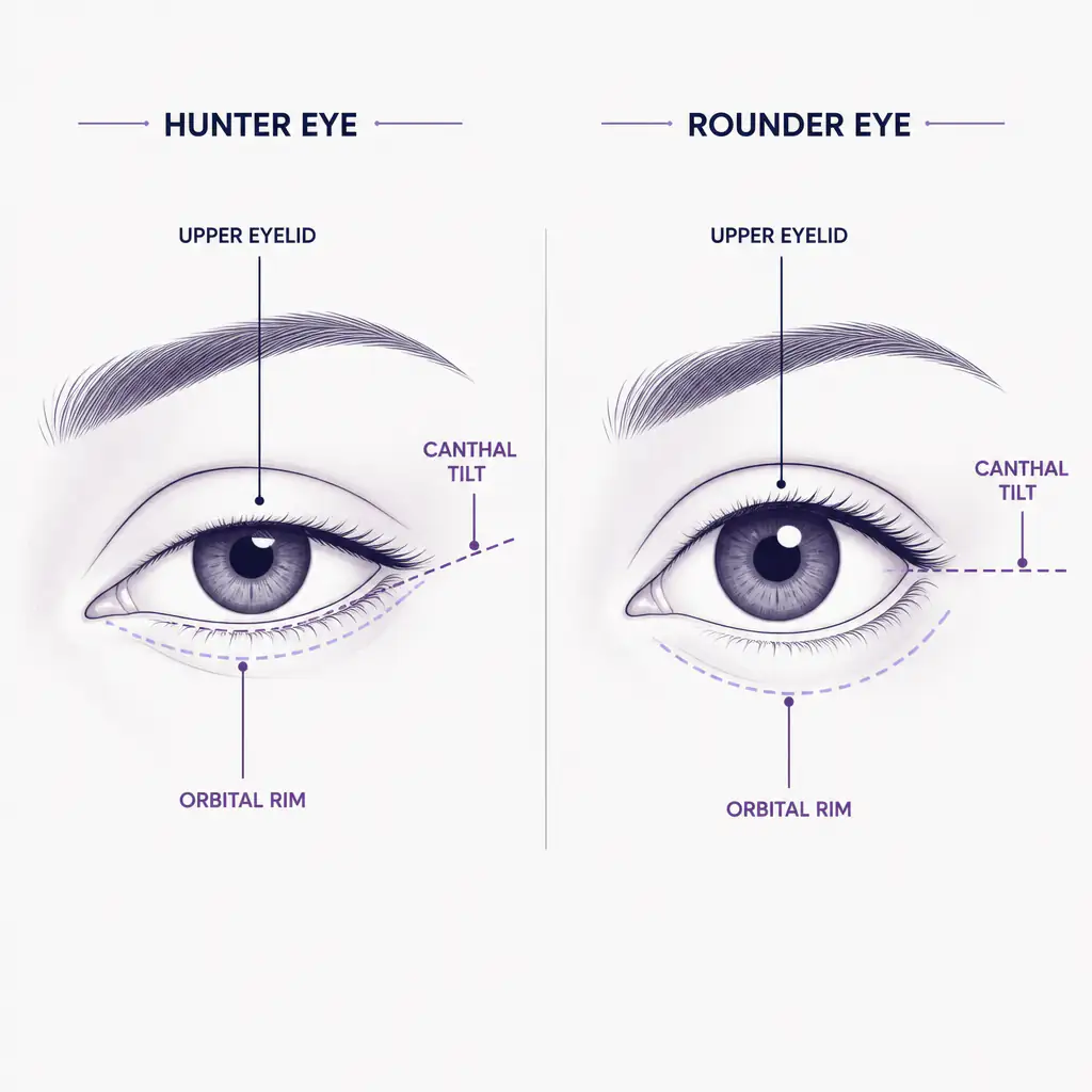 Hunter eyes vs prey eyes anatomy diagram showing canthal tilt differences