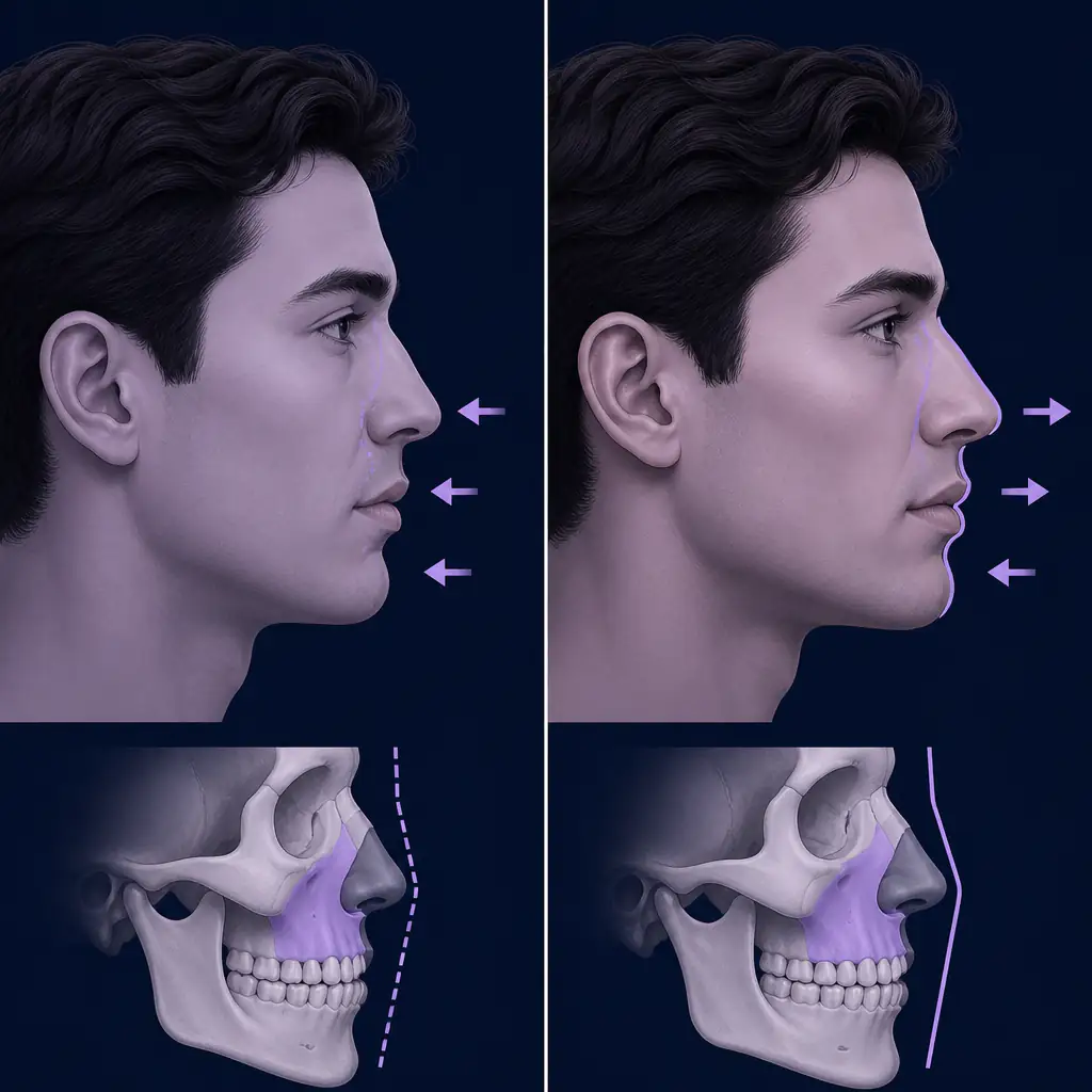 Flat vs recessed maxilla facial profile comparison diagram