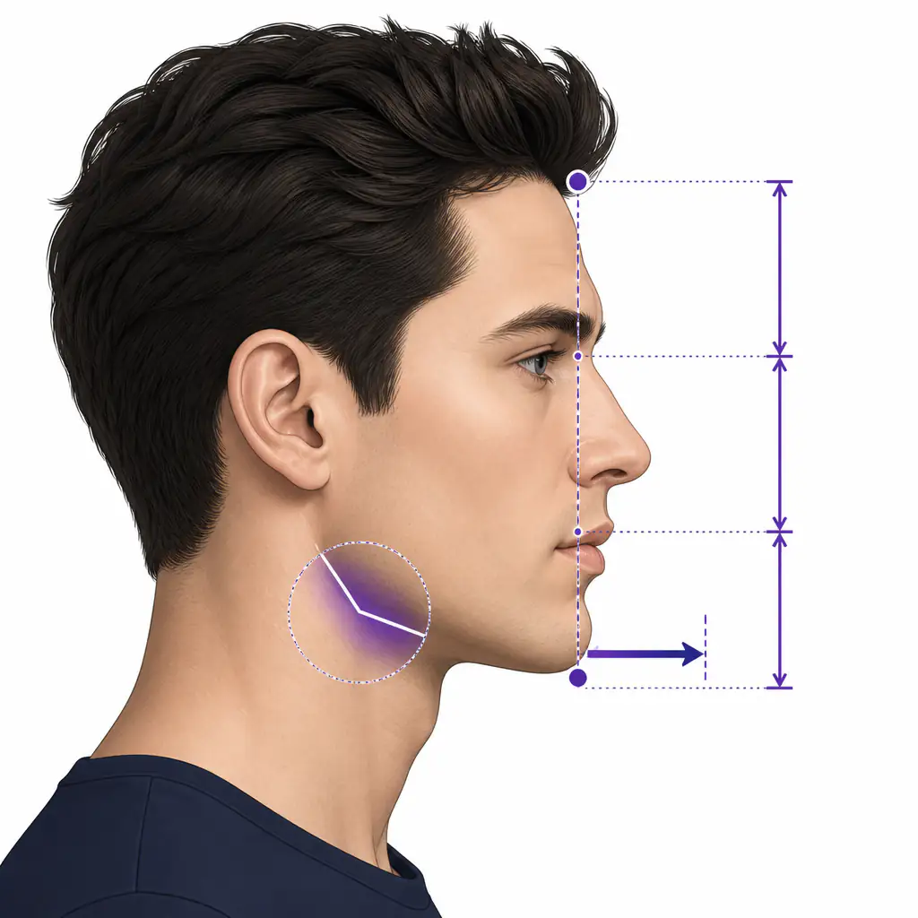 Diagram showing how to assess forward versus downward facial growth from a side profile