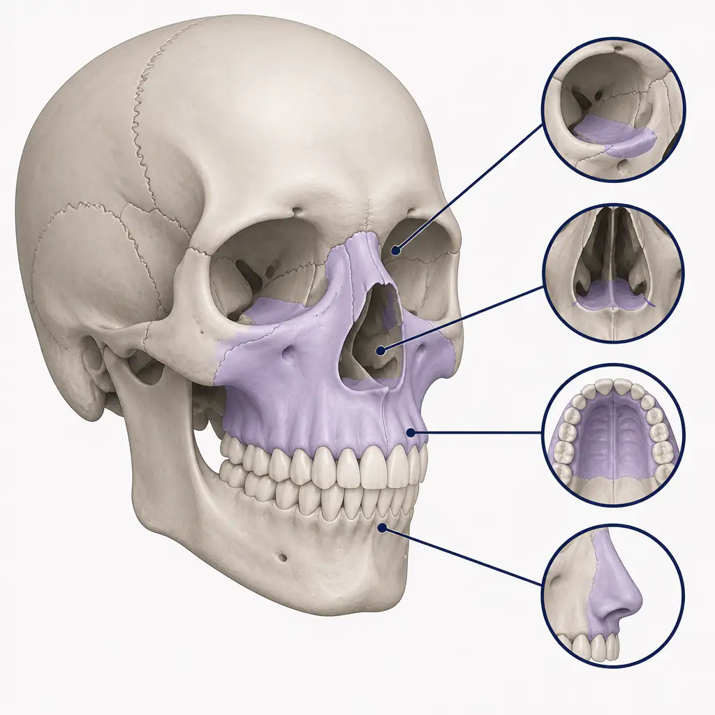 Anatomical diagram of the maxilla bone and its role in facial structure