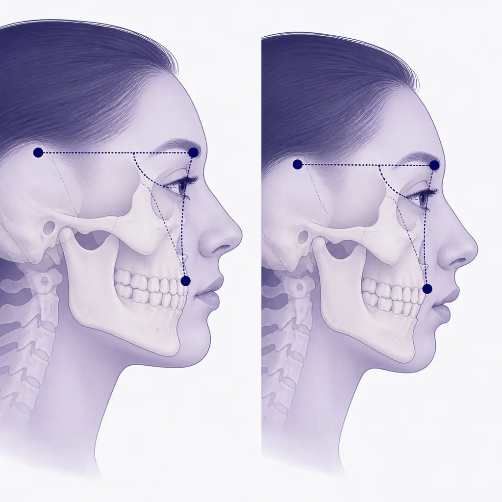 SNA angle comparison showing maxillary projection difference in profile