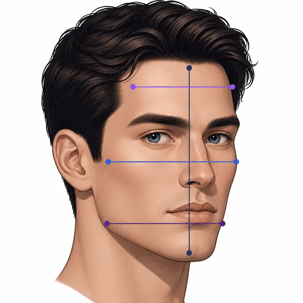 Facial measurement diagram showing how to identify face shape for choosing the right haircut