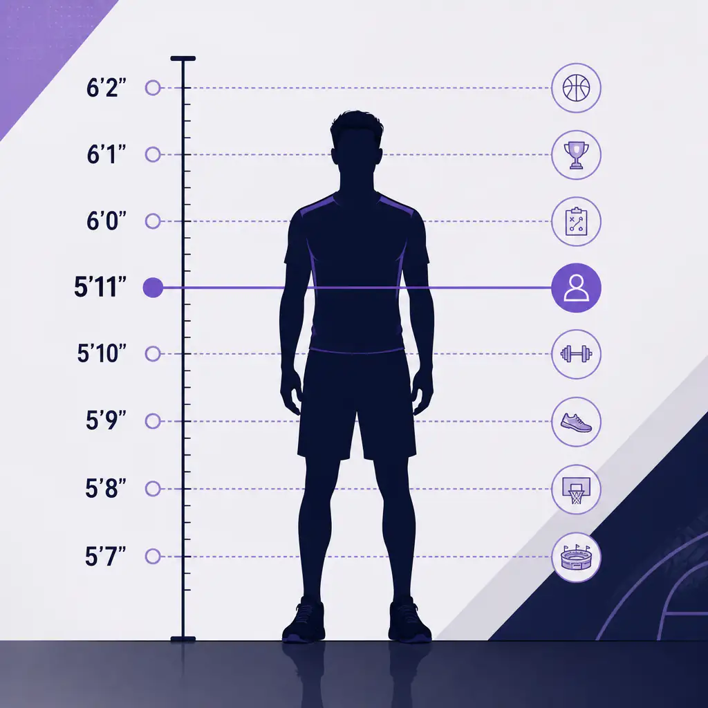 K Shami height comparison infographic showing male silhouette at 5 feet 11 inches