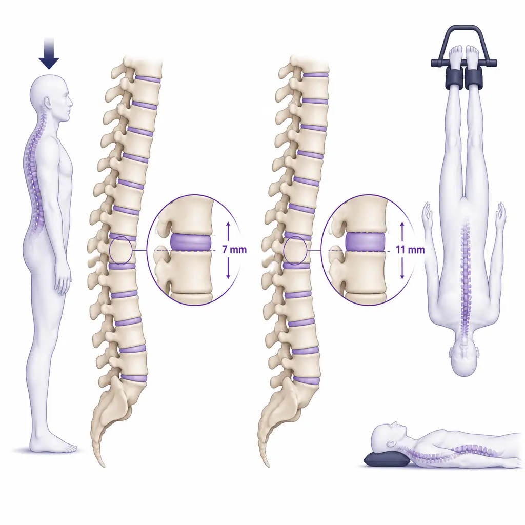 Diagram comparing spinal compression and decompression for height and inversion table effects