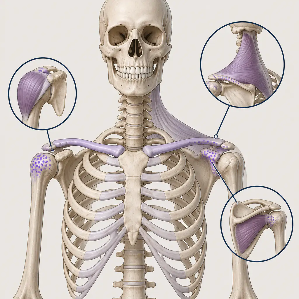 Anatomy diagram of clavicle width and shoulder muscles for frame analysis