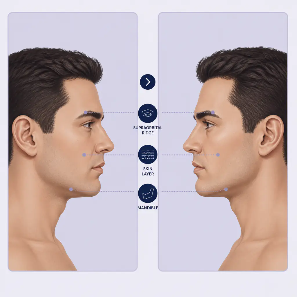 HGH face before and after illustrated facial changes diagram