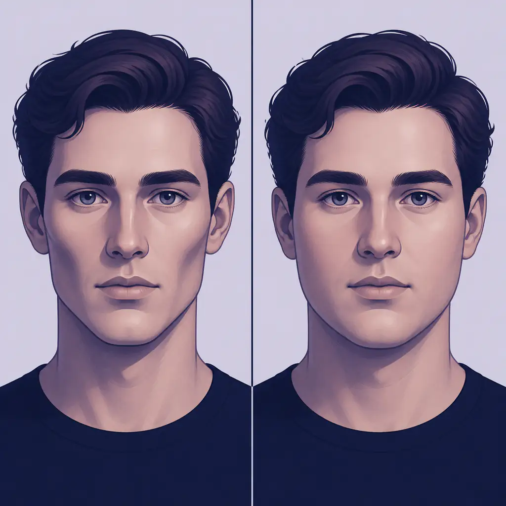 High vs low cheekbones comparison illustration showing light and shadow differences