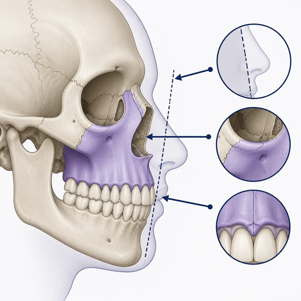 Anatomical diagram of the maxilla bone and infraorbital rim for midface assessment