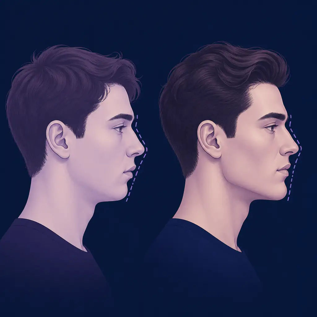Comparison illustration showing downward vs forward facial growth patterns