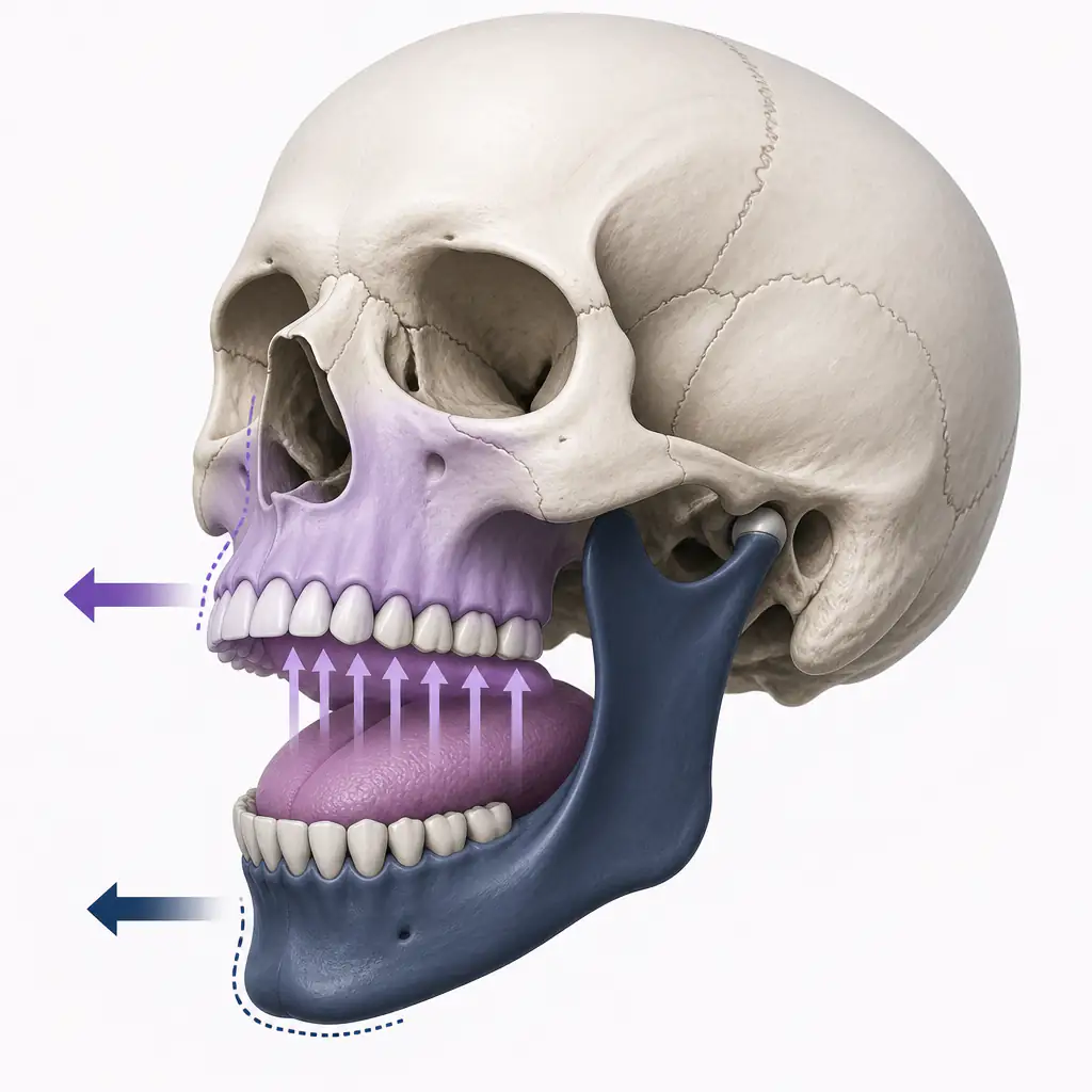 Anatomical diagram showing how tongue pressure influences maxilla forward growth