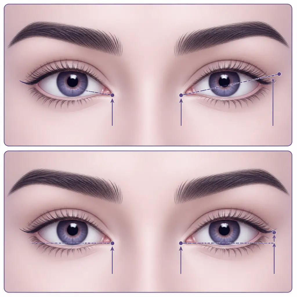 Diagram illustrating positive canthal tilt versus neutral canthal tilt in the eye area