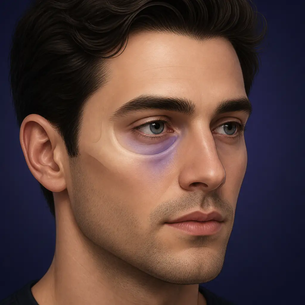 illustration showing Itachi lines and tear trough hollows on a male face