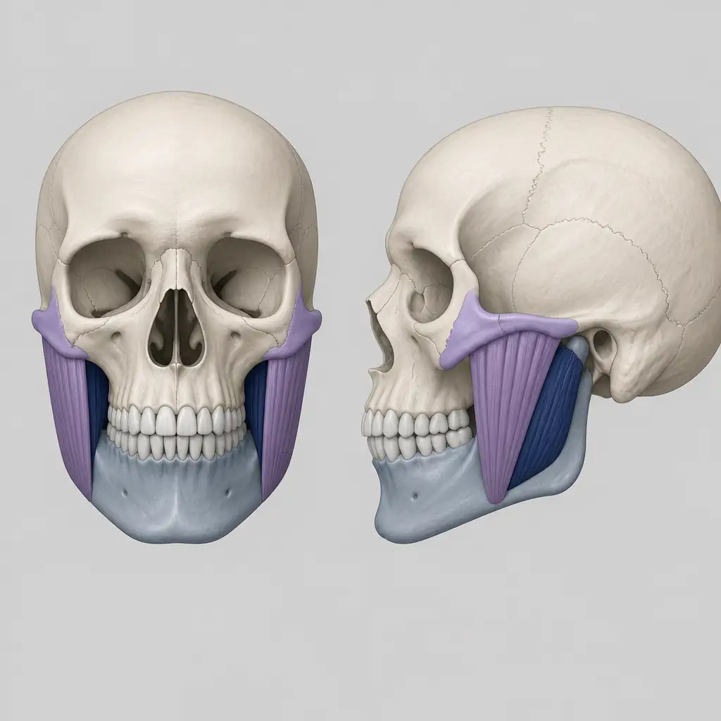 Anatomy diagram of the masseter muscle showing superficial and deep heads