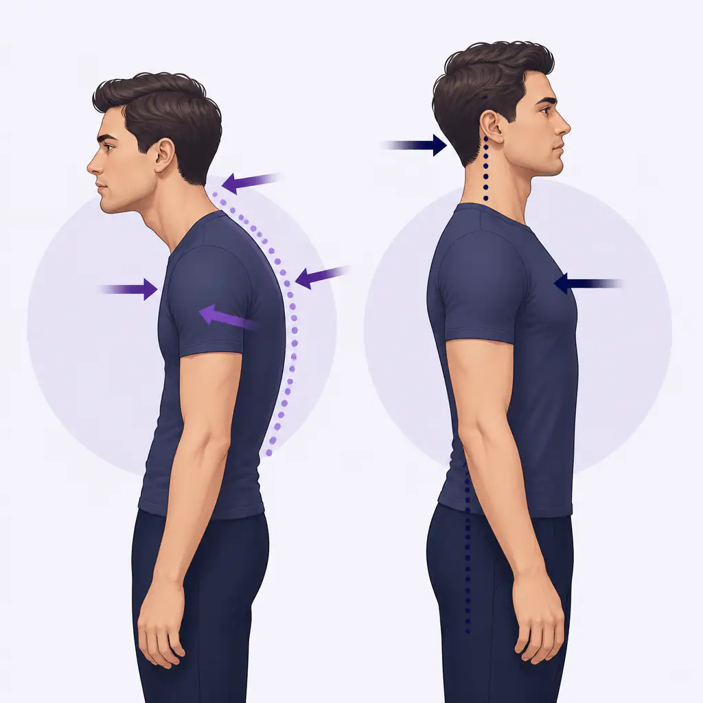 Posture comparison diagram showing forward head posture versus correct neutral alignment