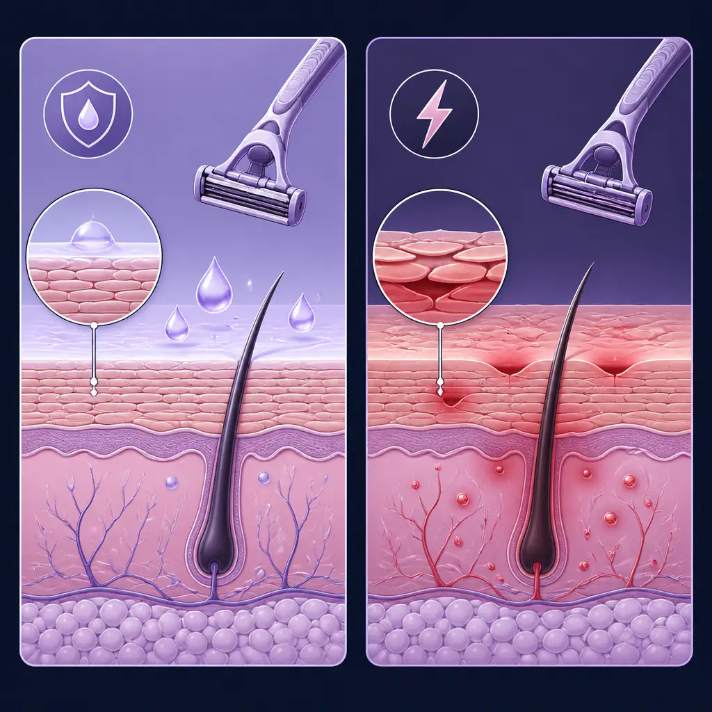 Comparison of skin after proper post-shave care versus skin with razor burn from skipped aftercare