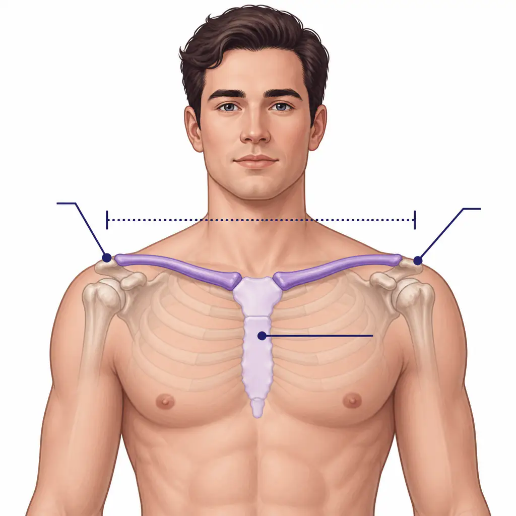 Diagram showing clavicle anatomy and biacromial width for understanding narrow clavicles