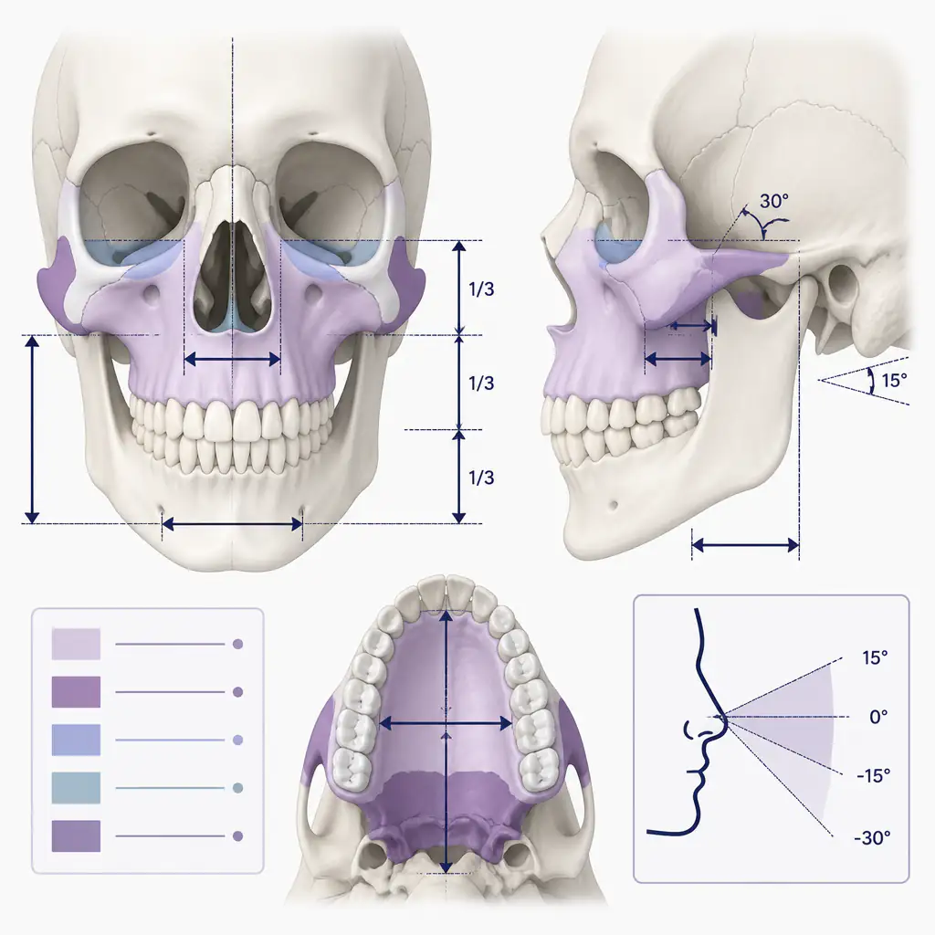 Anatomical diagram of the maxilla bone and surrounding facial structures