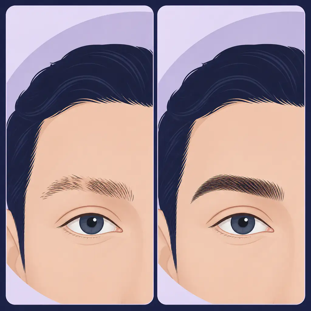 before and after eyebrow thickening comparison illustration for men