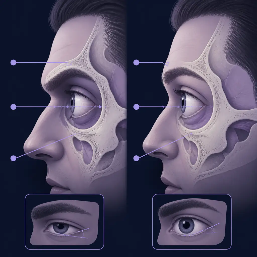 Anatomical diagram comparing hunter eyes versus prey eyes orbital structure