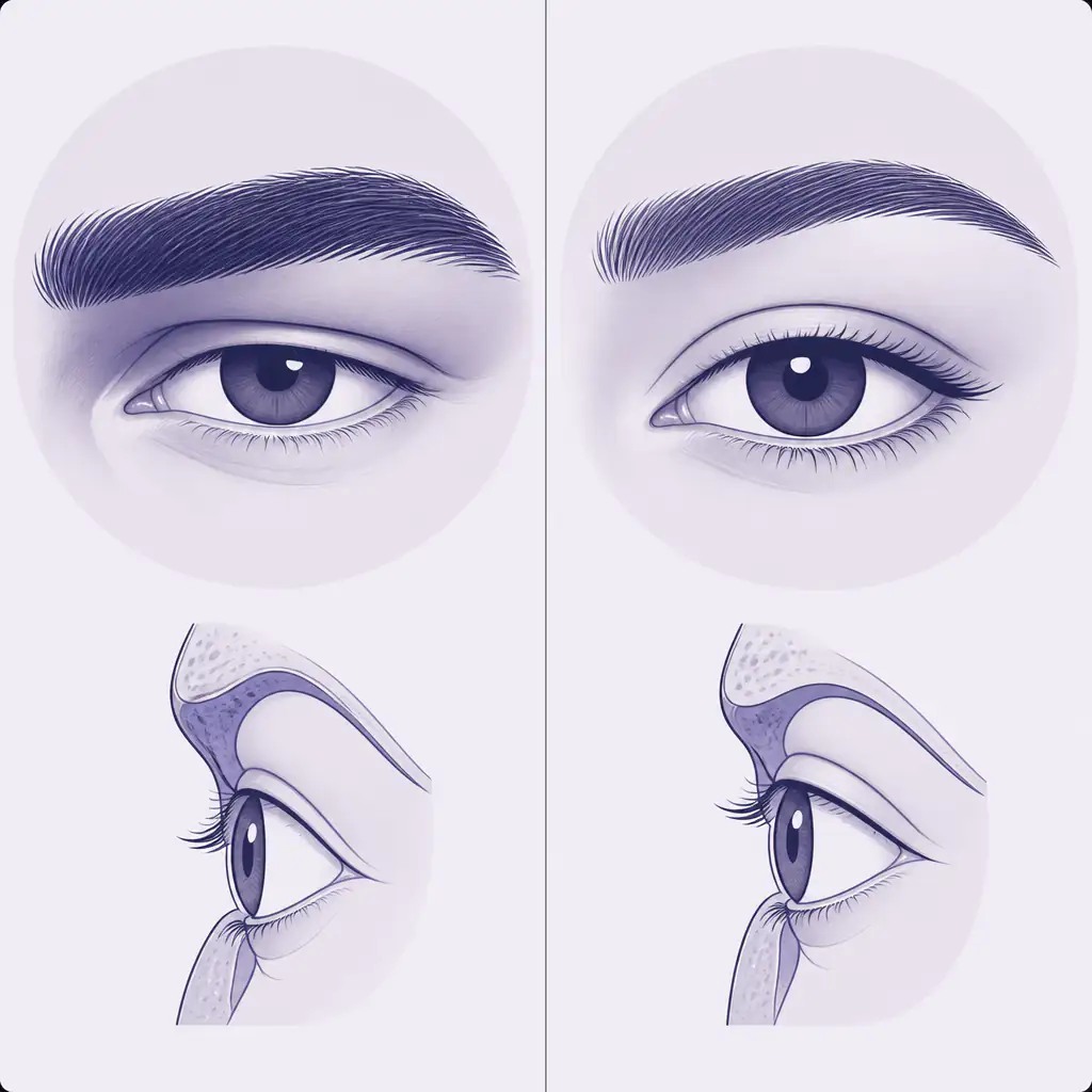 Hunter eyes vs almond eyes anatomical comparison diagram
