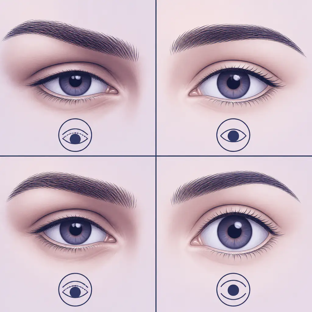 Comparison grid of eye shape variations including hunter and almond eye types