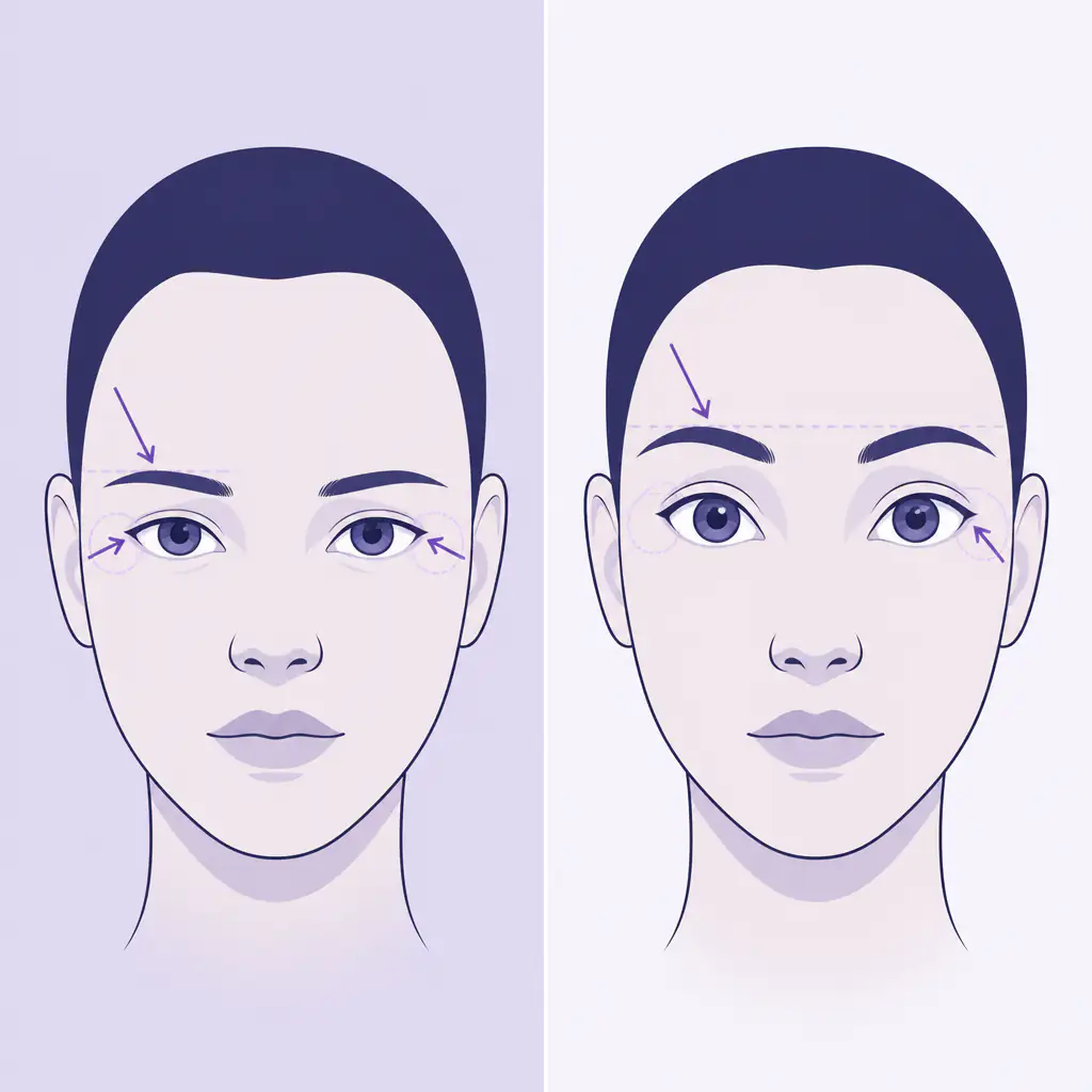 Hunter eyes vs prey eyes comparison diagram showing canthal tilt and brow position differences