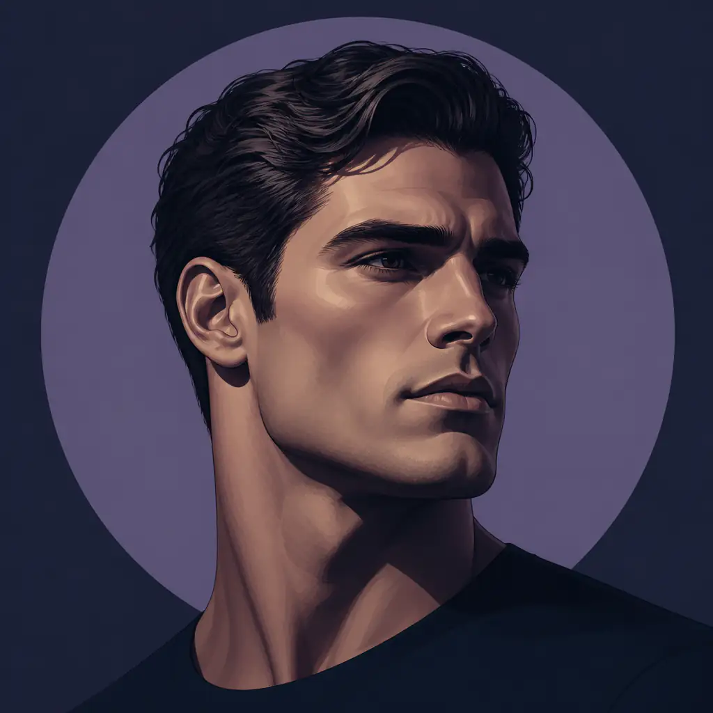 Illustration of a hyper masculine face showing strong jawline, cheekbones, and brow ridge