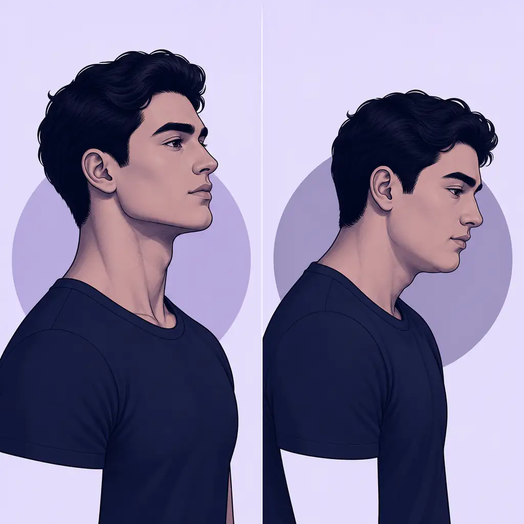 Comparison of neck posture and jaw definition showing how posture affects facial masculinity
