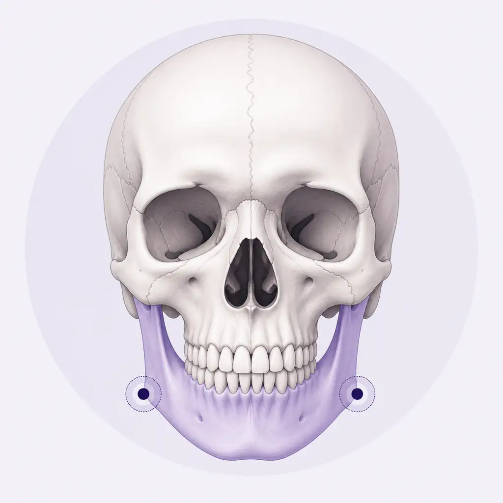 Anatomical diagram of the skull showing gonial angle landmarks related to flared gonions