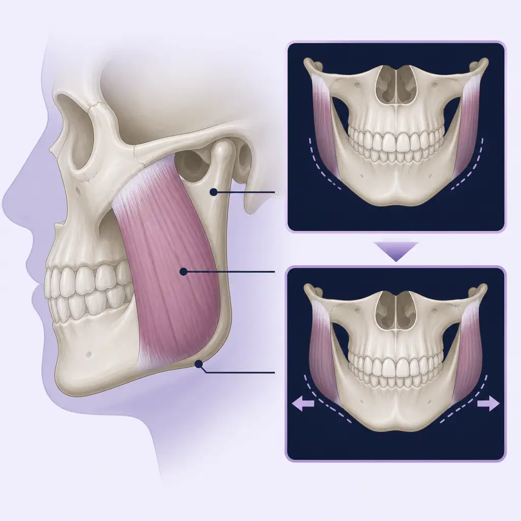 Diagram showing masseter muscle and its relationship to the gonial angle and lateral jaw flaring