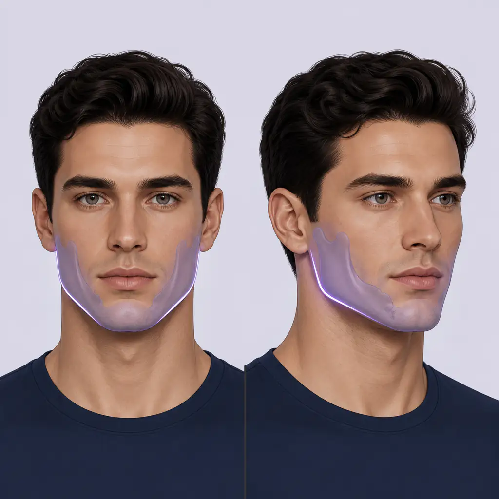 Illustration showing defined jawline anatomy relevant to jaw implants