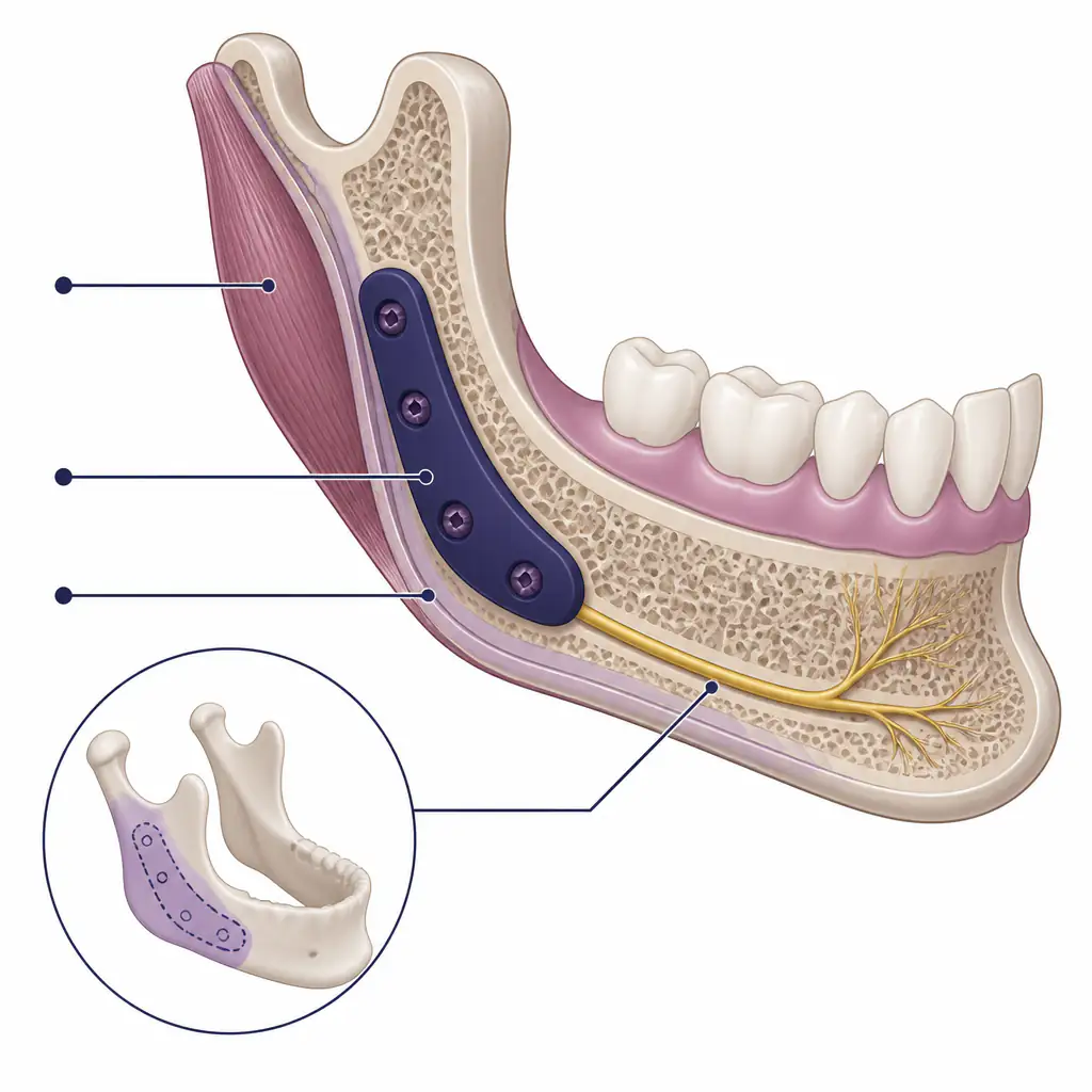 Anatomical diagram of jaw implant placement over the mandible