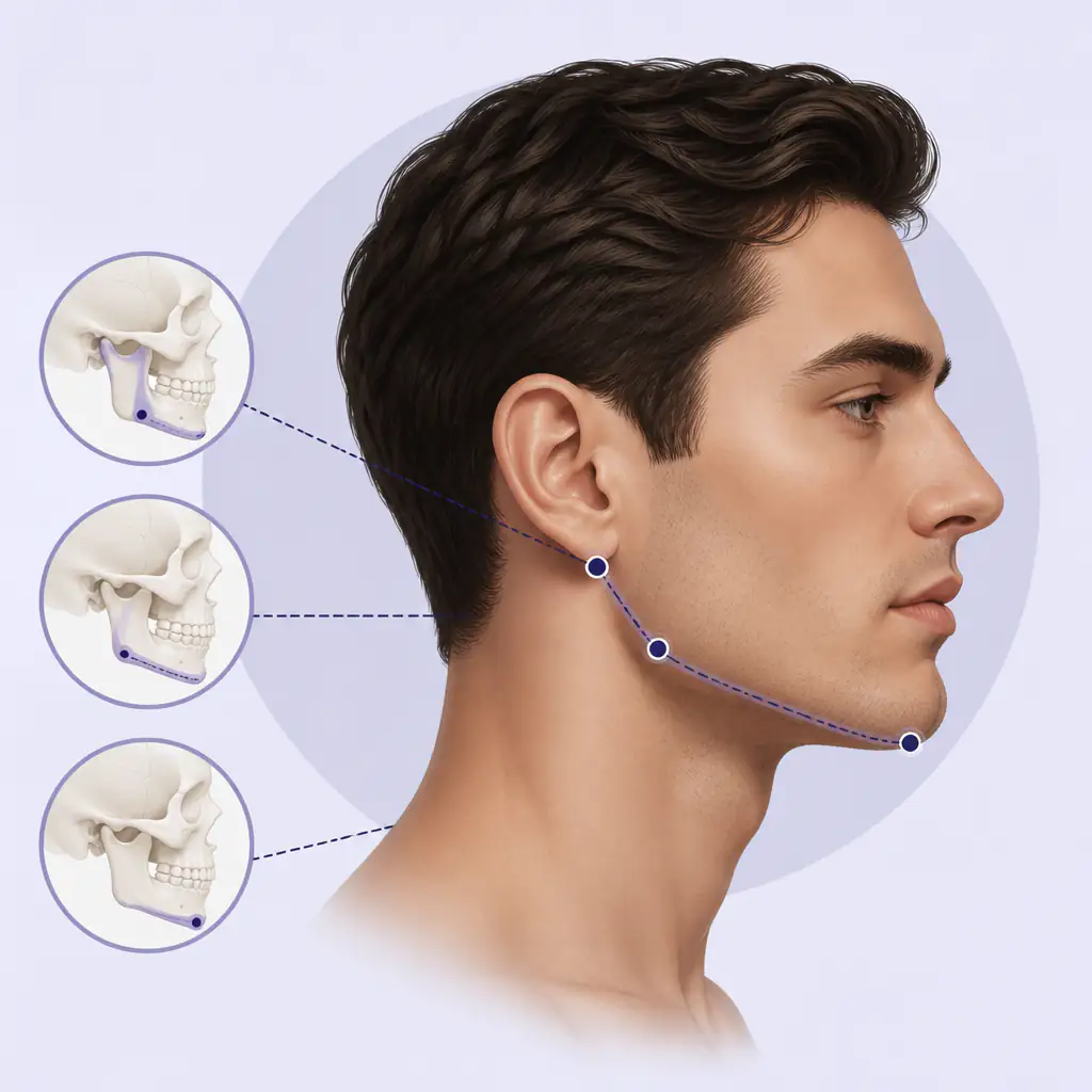 Anatomical diagram of male jawline for jawmaxxing reference