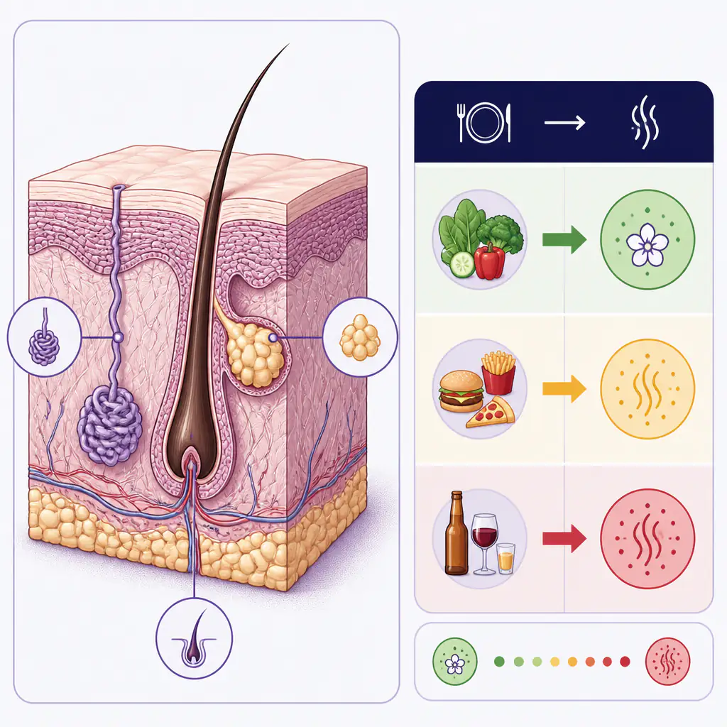 Diagram showing how diet and skin biology influence natural body scent