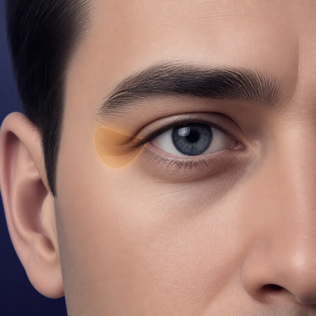 hyperpigmentation outer corner of eye illustrated on male periorbital anatomy